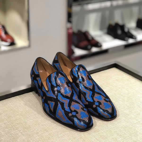 Christian Louboutin Blue British Style Men Serpentine Leather Shoes Male Business Shoes Men's Party Shoes
